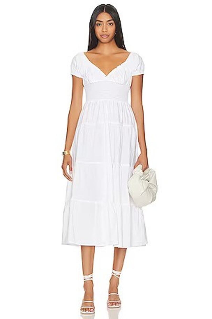 ASTR the Label Cinched Bust Midi Dress Cotton Smocked Party Bridal Shower S